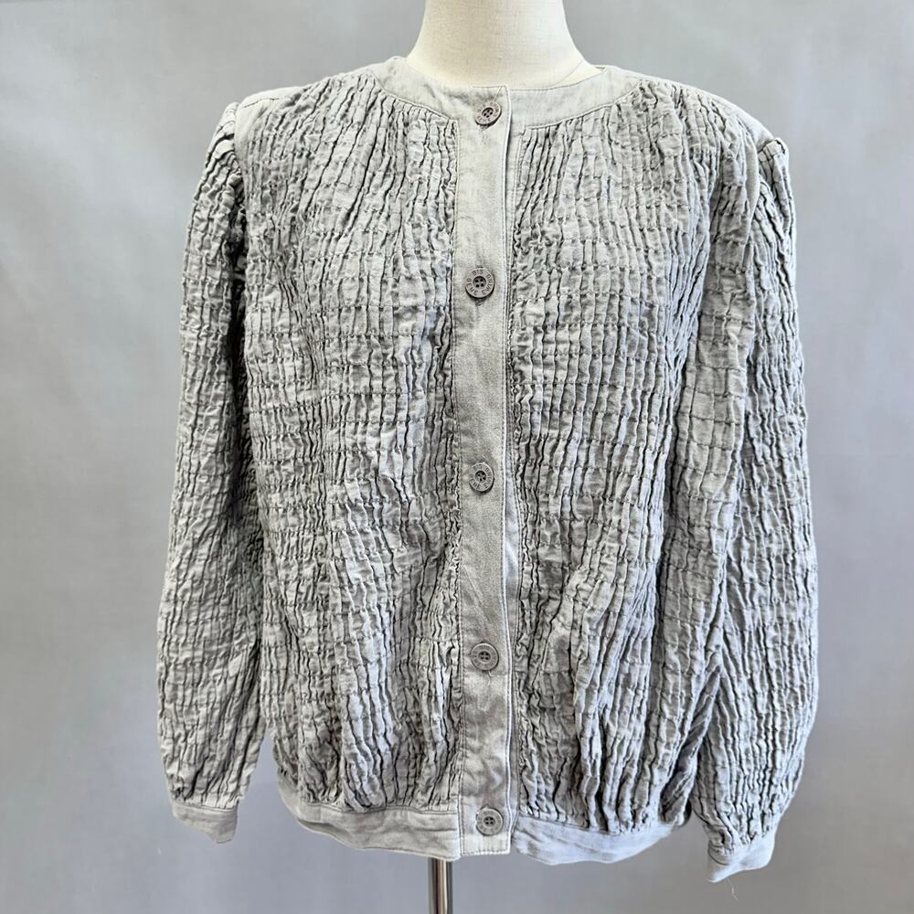Vintage 80s Gene Ewing BIS Gray Wrinkled Button Front Jacket Womens‎ Size 10